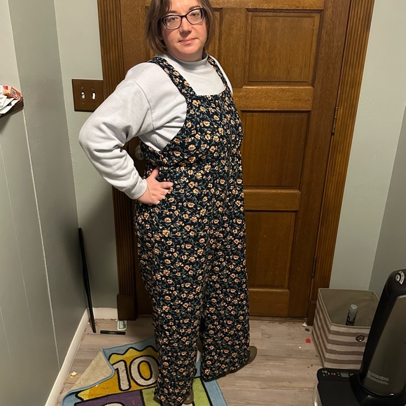 Floral Corduroy Wideleg Jumper with Pockets and Front Zipper, Dark Blue/Indigo - Picture 10 of 10